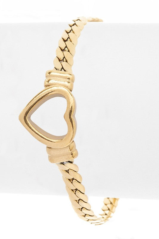 Stainless Steel Open Heart Charm Bracelet